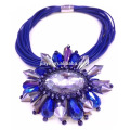 Collar llamativo de lujo Bling Bling Crystal azul grande de moda